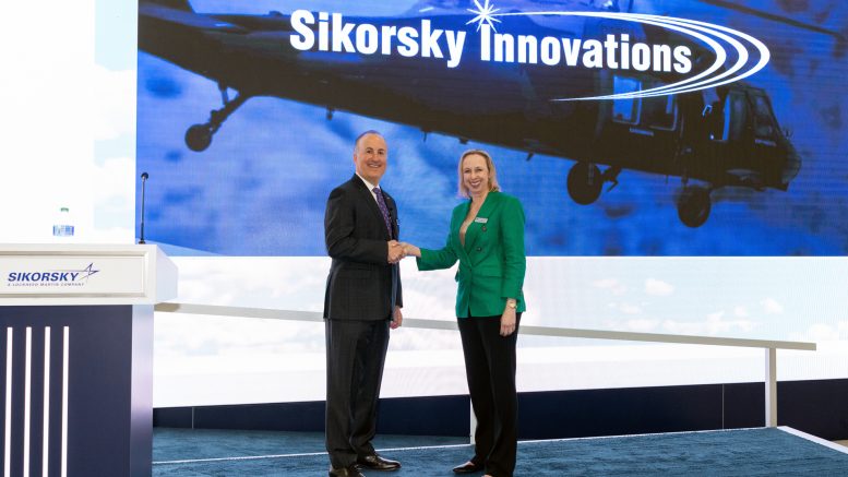 Paul Lemmo, Sikorsky President and Amy Gowder, President and CEO of Defense & Systems at GE Aerospace announce Long-Range Hybrid-Electric VTOL Demonstrator