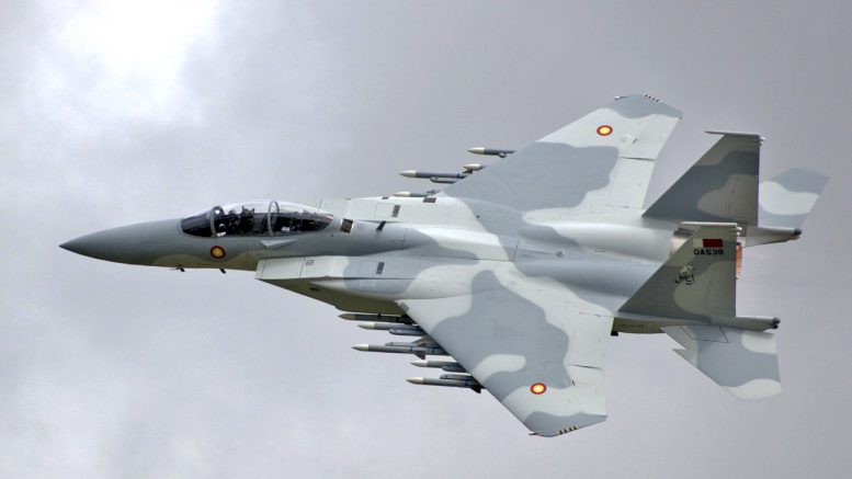 Boeing F-15EX Eagle II of the Air Force of Qatar flying a display at RAF Fairford