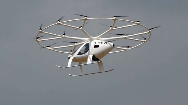 e-volo Volocopter 2X D-MEVC in flight at the Paris Airshow 2023.
