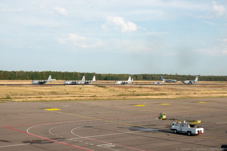 The Falcon Leap aircraft with paratroopers departing from Eindhoven Air Base for the commemoration of Operation Market Garden (1944) on the Ginkel Heath in Ede on Saturday, September 20