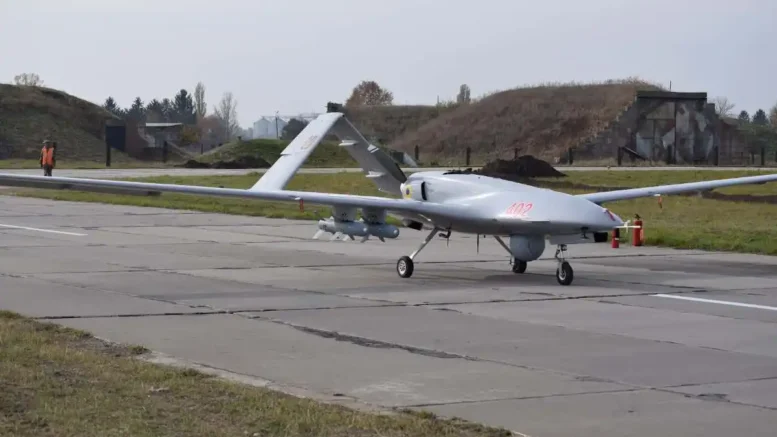 File Image: A Ukrainian TB2 drone armed with precision-guided weapons.