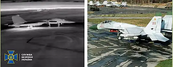 Image shows a strike on a Russian Su-27 at Belbek airfield in occupied Crimea. (SBU / Telegram)