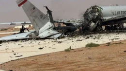 New image reportedly showing the USAF E-3 Sentry 81-0005 destroyed in an Iranian attack at Prince Sultan Airbase on Friday. Source X