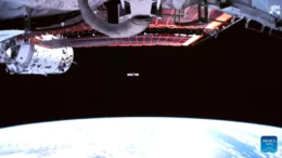 This image captured at the Beijing Aerospace Control Center on May 6, 2026 shows China's Tianzhou-9 cargo craft undocking from the station combination.