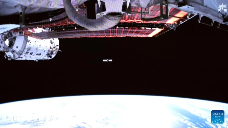 This image captured at the Beijing Aerospace Control Center on May 6, 2026 shows China's Tianzhou-9 cargo craft undocking from the station combination.