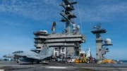 An F/A-18F Super Hornet landed on carrier USS Dwight D. Eisenhower (CVN-69) May 6, 2026. US Navy photo